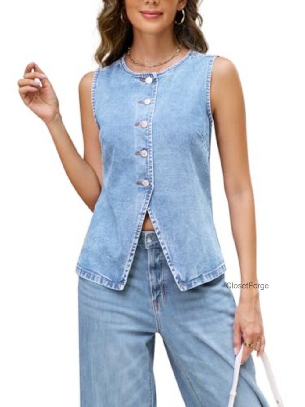 Sleeveless Denim Vest Button Down Jean Waistcoat